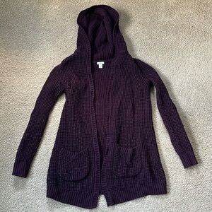 L.L. Bean Hooded Waffle Knit Cardigan Sweater Dark Purple Size XS